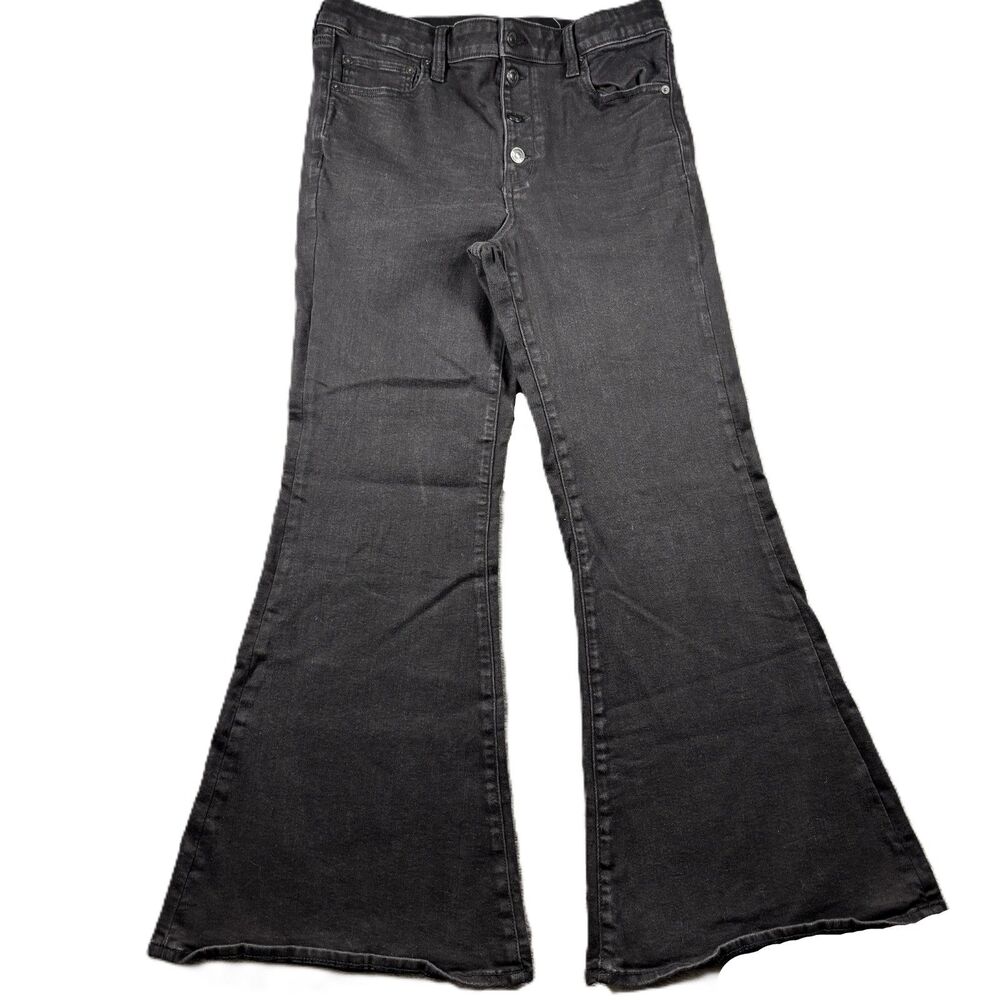 American Eagle Women Jeans Festival Flare Button Fly High Rise Black Sz 14 M287